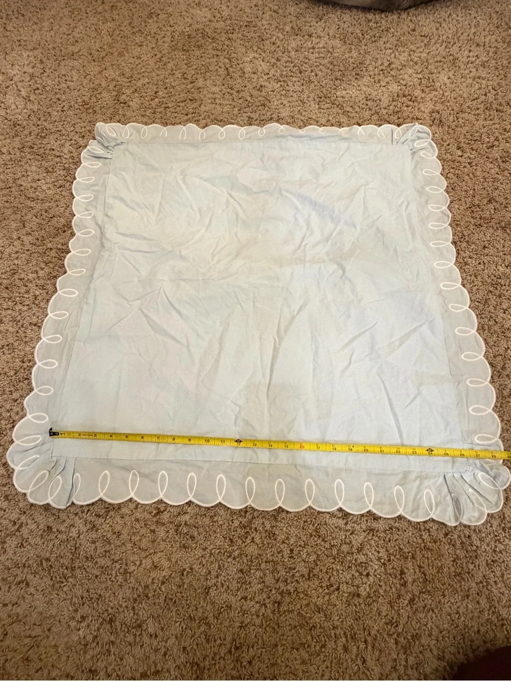 New Anthropologie cotton looped embroidered scalloped euro sham sky blue light